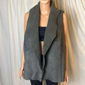 Bass Women’s Vest Fleece Size M Gray Fall Western Collar Sterling Lapel